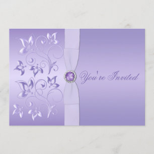 Convite de Casamento com Jeweled Floral Lavanda