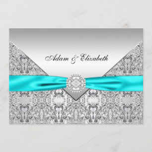 Convite de Casamento com Laço Azul Verde e Diamant