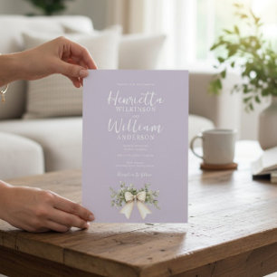 Convite de Casamento com Laço Botânico Roxo Pastel