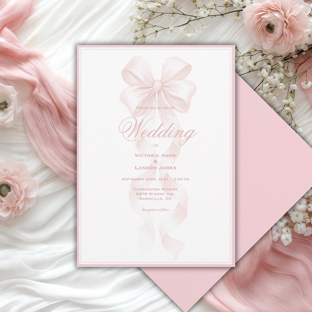 Convite de Casamento com Laço de Fita Rosa Elegant (Criador carregado)