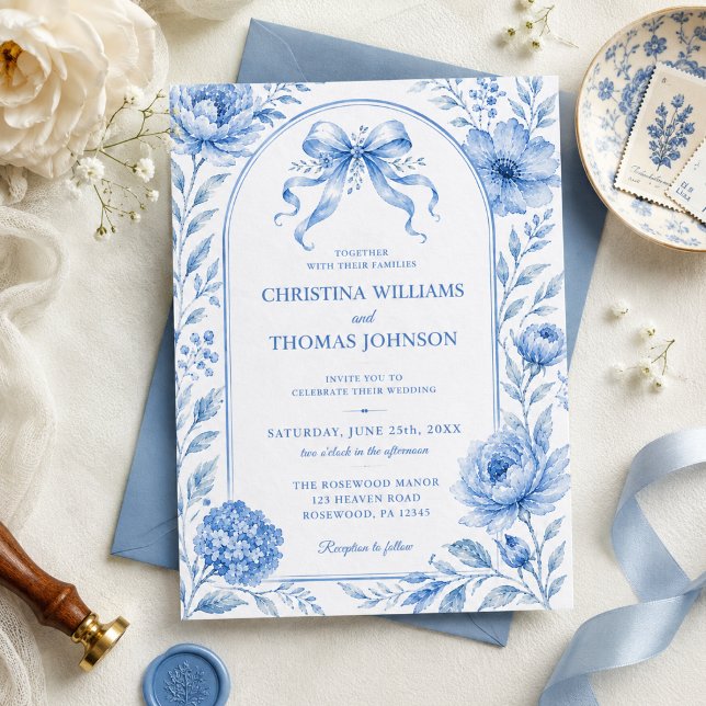 Convite de Casamento com Laço Floral em Aquarela A (Criador carregado)