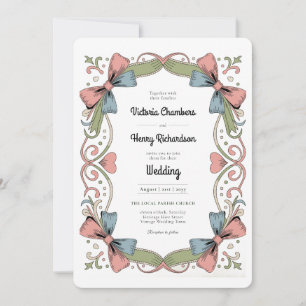 Convite de Casamento com Laço Pastel Retro Rockabi