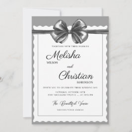 Convite de casamento com laço preto luxuoso.