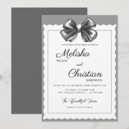 Convite de Casamento com Laço Preto Luxuoso.
