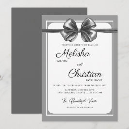 Convite de Casamento com Laço Preto Luxuoso.