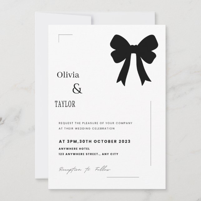 Convite de Casamento com Laço Preto Minimalista (Frente)