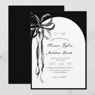 Convite de Casamento com Laço Preto Moderno em Aqu