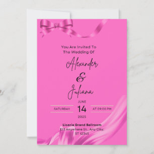 Convite de Casamento com Laço Rosa Moderno para Ca