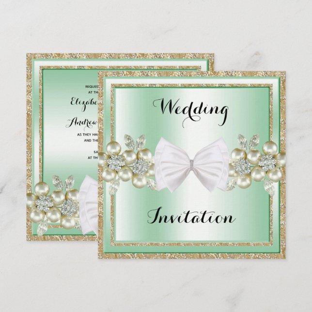 Convite de Casamento com Lantejoulas e Flores Glit (Frente/Verso)