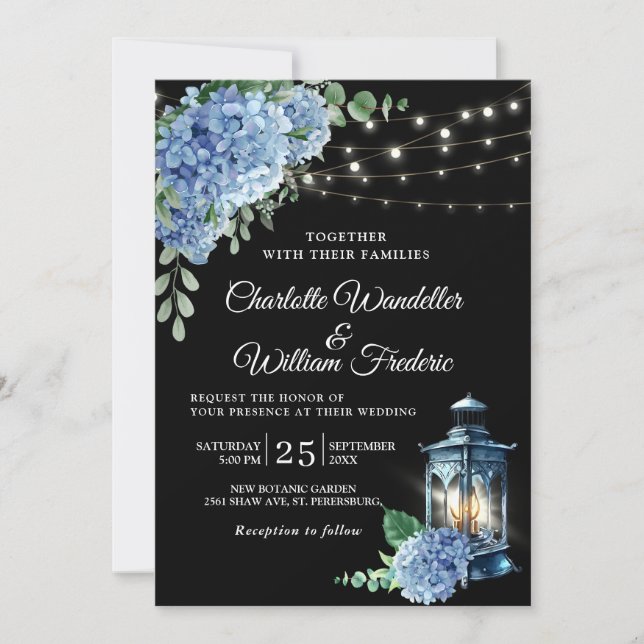Convite de Casamento com Lanterna de Hortênsia Azu (Frente)