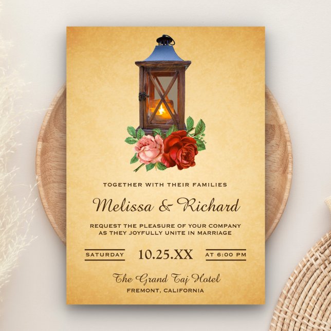 Convite de Casamento com Lanterna Floral Rústica C (Criador carregado)