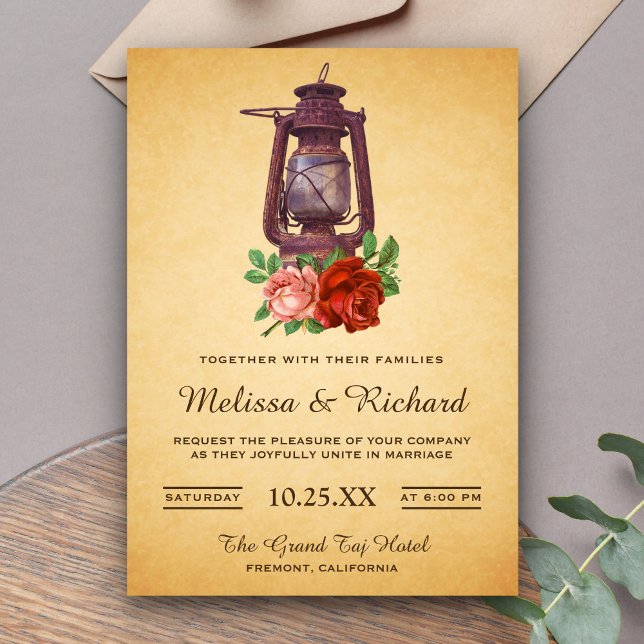 Convite de Casamento com Lanterna Floral Rústica C (Criador carregado)