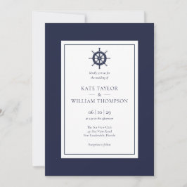 Convite de casamento com leme de navio azul marinh