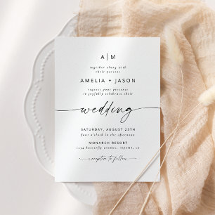 Convite de Casamento com Letra Elegante Moderna