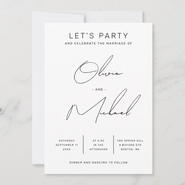 Convite de Casamento com Letra Moderna Minimalista (Frente)