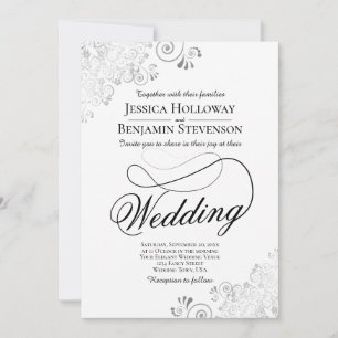 Convite de Casamento com Letra Rebuscada Prata e B