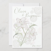 Convite de Casamento com Lírio Branco Desenhado à 