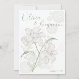 Convite de Casamento com Lírio Branco Desenhado à