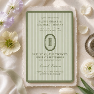 Convite de Casamento com Listras em Verde Sage Mon