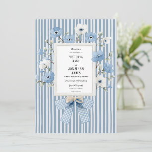 Convite de Casamento com Listras Florais Azuis Vin