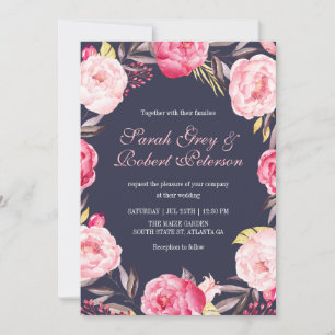 Convite de Casamento com Listras Rosa e Floral