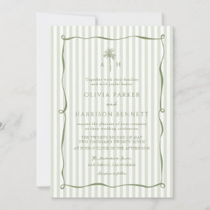 Convite de Casamento com Listras Verde Sálvia e Pa