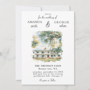 Convite de Casamento com Local em Aquarela