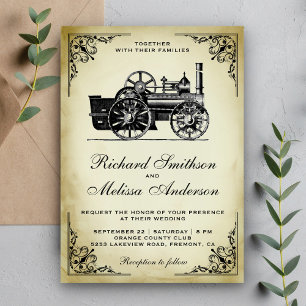 Convite de Casamento com Locomotiva a Vapor Antiga