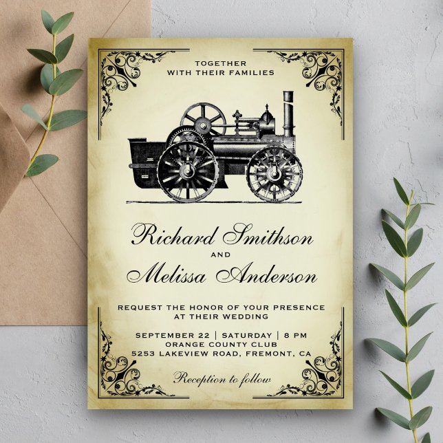 Convite de Casamento com Locomotiva a Vapor Antiga (Criador carregado)