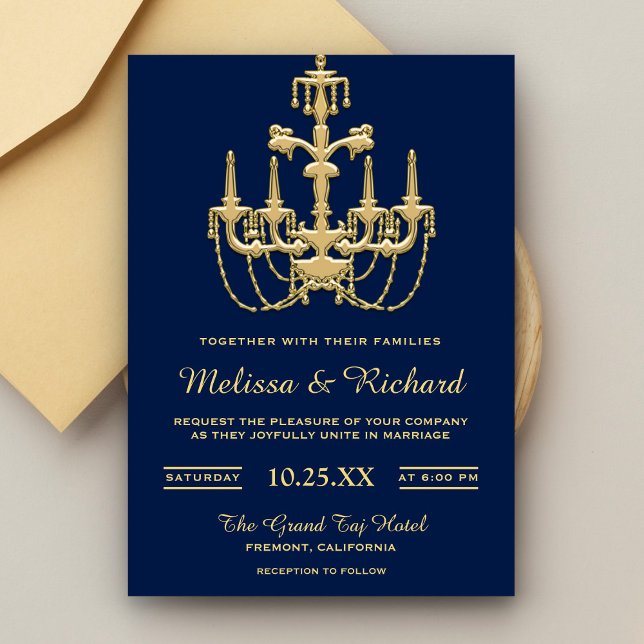 Convite de Casamento com Lustre Vintage em Dourado (Criador carregado)