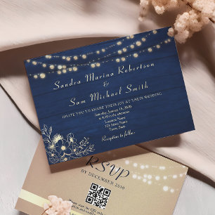 Convite de Casamento com Luzes de Corda Azul Marin
