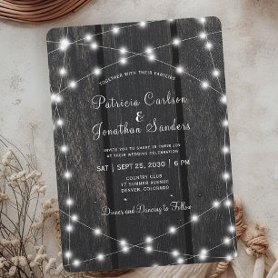 Convite de casamento com luzes de corda de madeira
