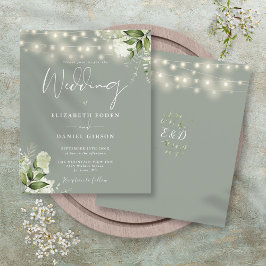Convite de Casamento com Luzes Florais em Verde Sa