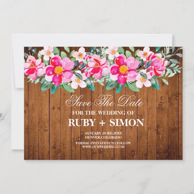 Convite de Casamento com Luzes Florais Rosa em Mad (Frente)
