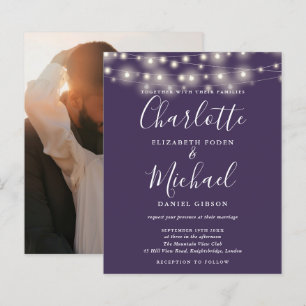 Convite de Casamento com Luzes Roxas e Foto com Or