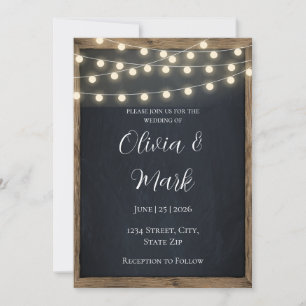 Convite de Casamento com Madeira Rústica e Luzes d