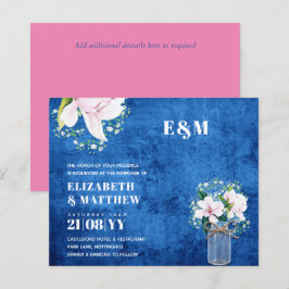 Convite de Casamento com Magnólias Rosa Floral Orç