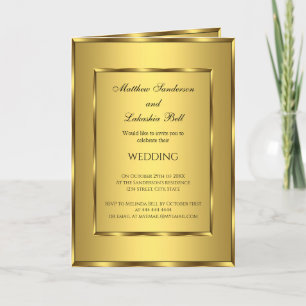 Convite de casamento com menu de recepção Dourado