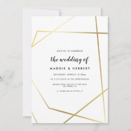 Convite de casamento com moldura a ouro geométrica