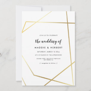 Convite de casamento com moldura a ouro geométrica