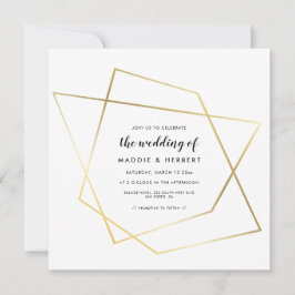 Convite de casamento com moldura a ouro geométrica
