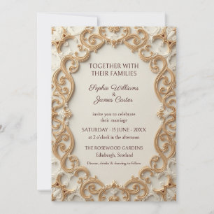 Convite de Casamento com Moldura Barroca em Dourad