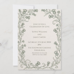 Convite de Casamento com Moldura Botânica Prateada