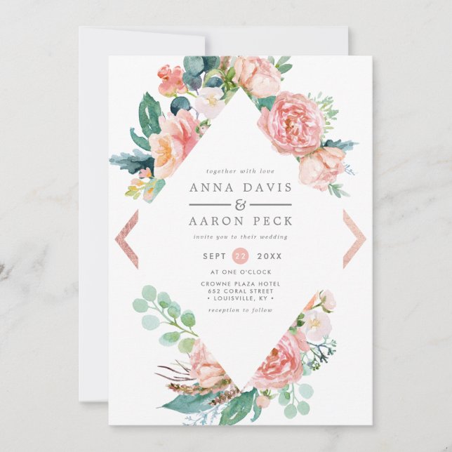 Convite de Casamento com Moldura de Diamante Flora (Frente)