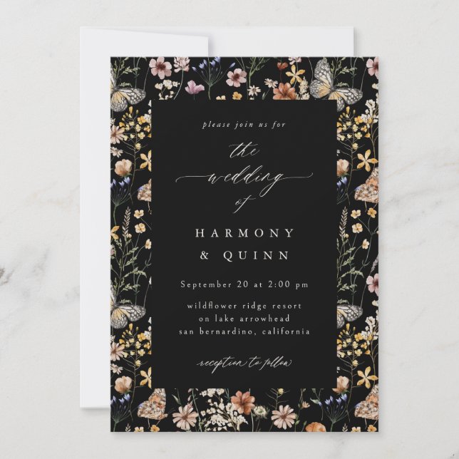 Convite de Casamento com Moldura de Flores Silvest (Frente)