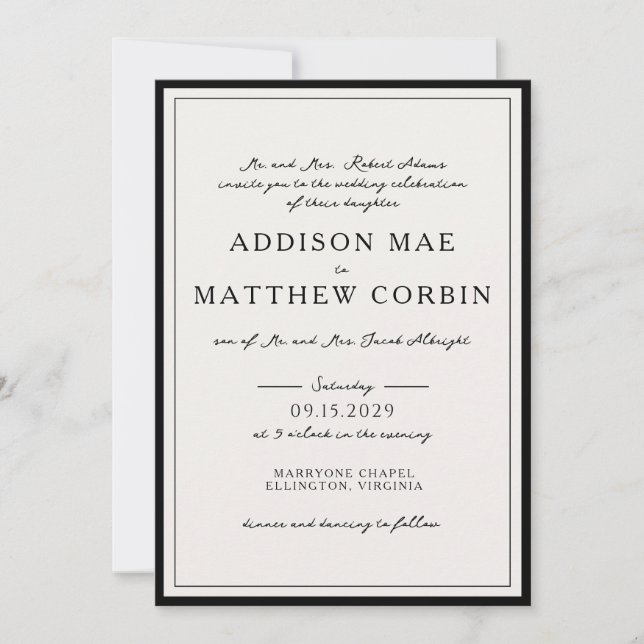 Convite de Casamento com Moldura de Foto em Letra  (Frente)