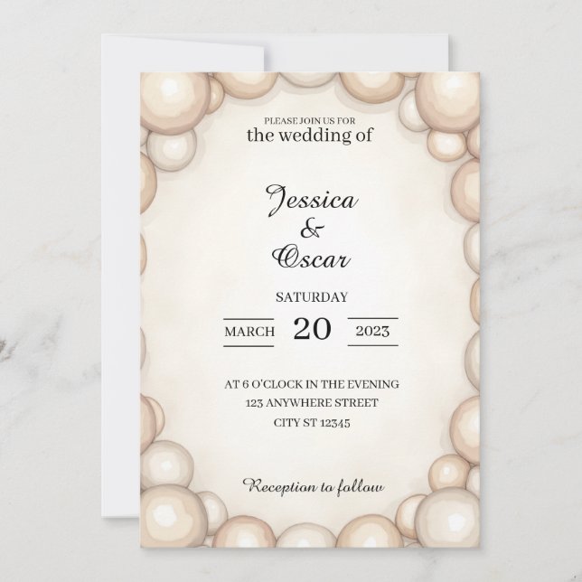 Convite de Casamento com Moldura de Pérola (Frente)