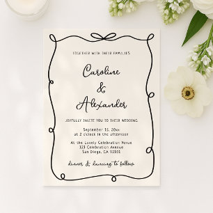 convite de casamento com moldura desenhada à mão c