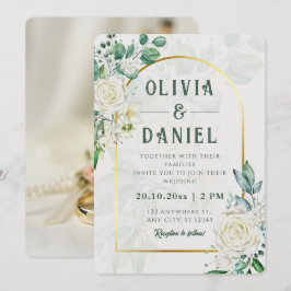 Convite de Casamento com Moldura Dourada de Eucali