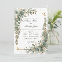 Convite de Casamento com Moldura Dourada de Eucali